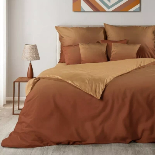 Eurofirany Nadia lenjerie de pat din satin 100% bumbac cu imprimeu 115 g/m² culoare roșcată