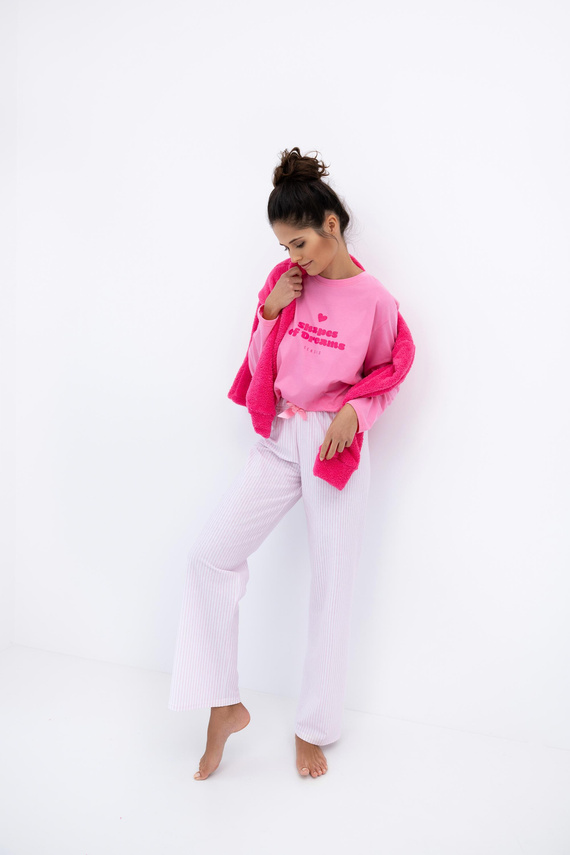 Pijamale pentru femei Malaya Sensis - Tricou și pantaloni lungi din bumbac cu fundă