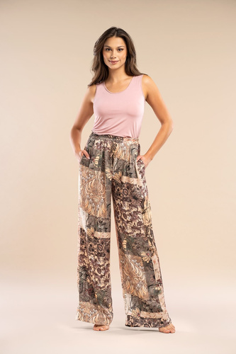 Pantaloni de pijama Forever Belle Reverie kaki - vascoza satinata, eleganti si confortabili