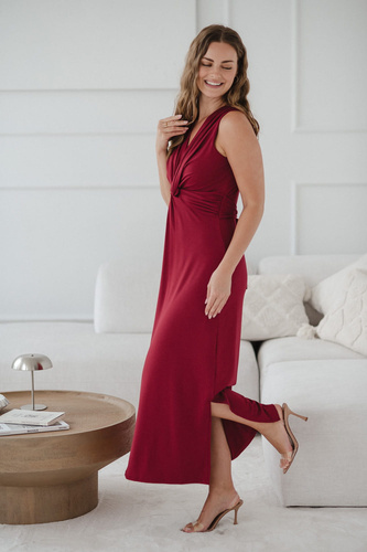 Rochie maxi de maternitate si alaptare cu bucla Milk&Love burgundy