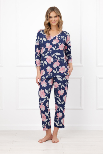 Pijamale damă Italian Fashion Entina bumbac, imprimeu floral, mânecă 3/4, pantaloni 7/8