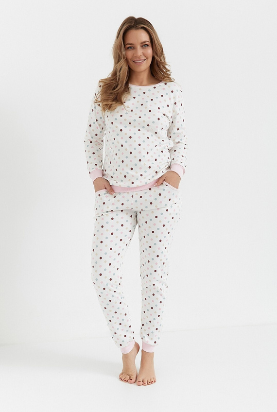 435 Cana Interlock ecru pijamale dama - bumbac, cu maneci lungi si pantaloni