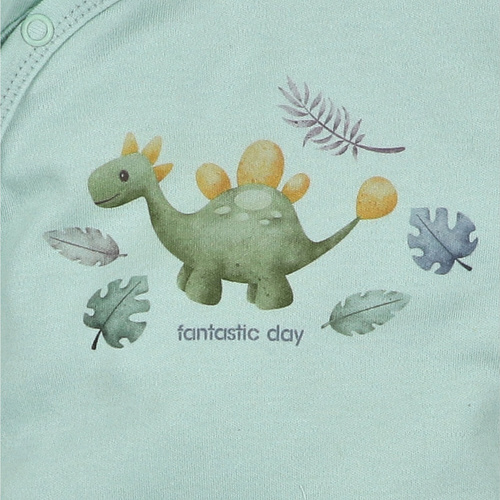 Salopă pentru bebeluși ABN-5568 Dino Explorer Nini Mentă | Bumbac organic, închidere cu capse