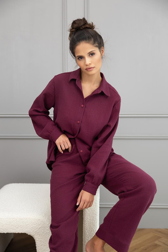 Pijamale pentru femei Colette Sensis - din bumbac, cu mânecă lungă, cu nasturi