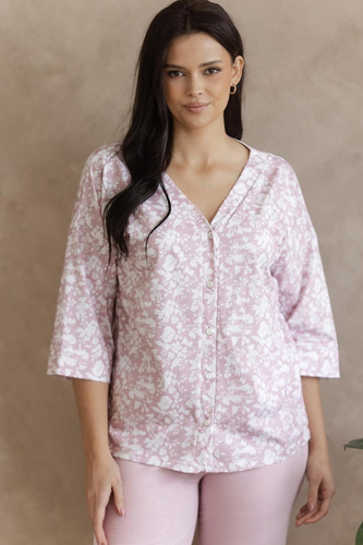 Pijama Lucinda 3574/3575 Taro – Pijamă din bumbac cu flori, mânecă 3/4 și pantaloni largiSkład: 100% bawełna
