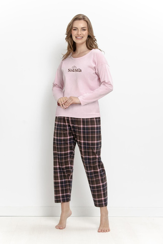 Pijamale damă Taro Kayla 3619 roz, 100% bumbac, mânecă lungă, 7/8