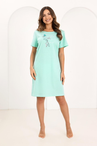 Cămașă de Noapte Damă Regina 172 din 100% Bumbac – Mânecă Scurtă, Decolteu Semicircular, Imprimeu, Lungime până la Genunchi