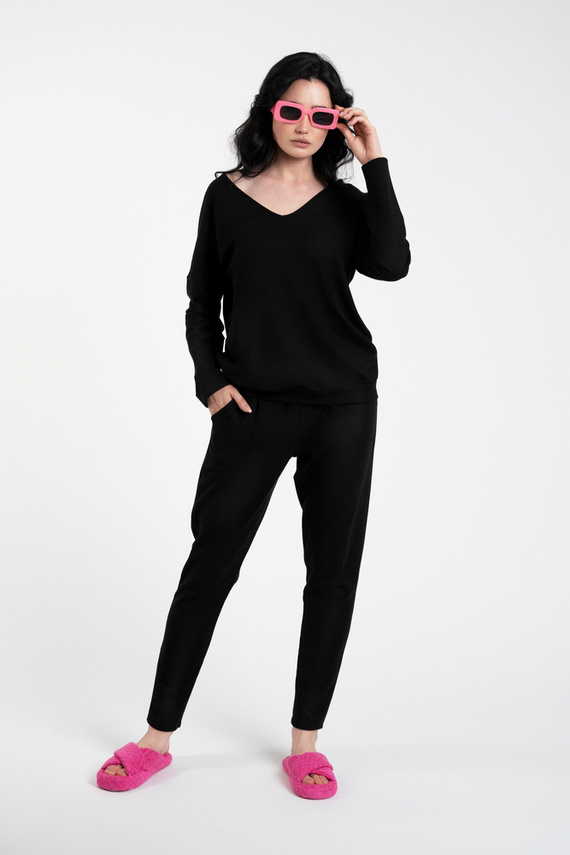 Karina Ladies set cu mânecă lungă, pantaloni Italian Fashion - negru