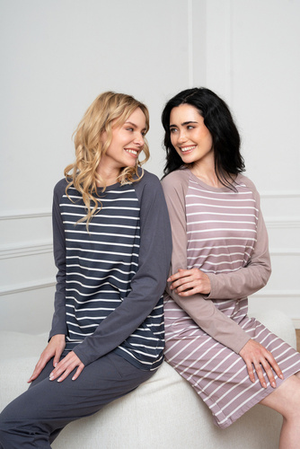 Oda Pijama de damă cu mânecă lungă, pantaloni lungi Italian Fashion - imprimeu grafit/grafit