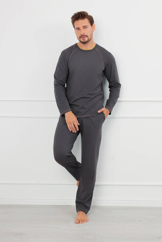 Salomon Pijama pentru bărbați cu mânecă lungă, pantaloni lungi Italian Fashion - grafit / miere