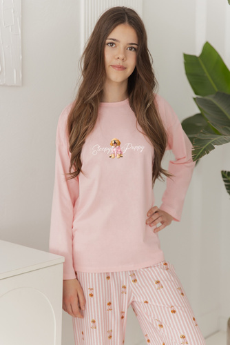 Pijamale pentru fete Taro 3677 Nola roz, 100% bumbac, mânecă lungă