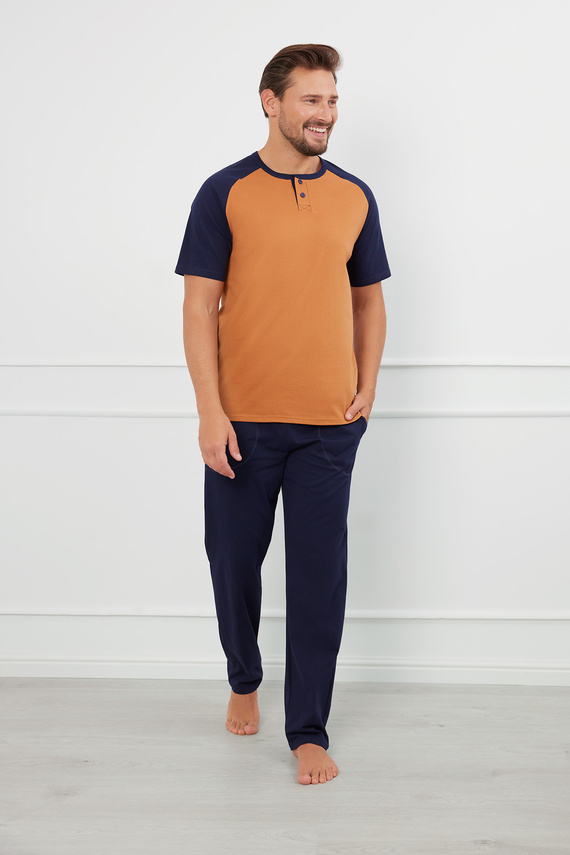 Alexander Pijama cu mânecă scurtă pentru bărbați, pantaloni lungi Italian Fashion - cognac/grenade 