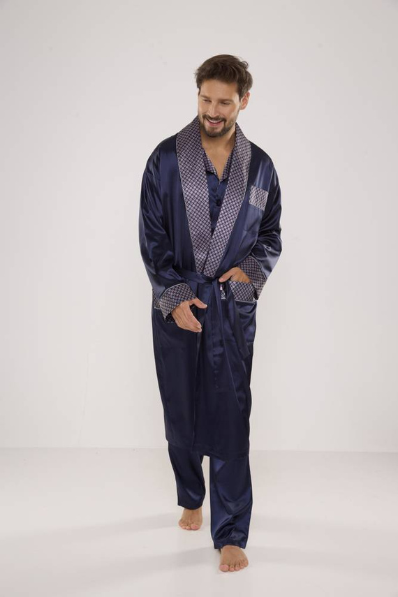 939 Pijama bărbătească din satin - albastru marin 