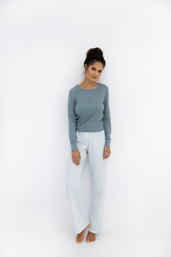 Janelle Sensis - Set de pijamale cu mânecă lungă și pantaloni în carouri pentru femei