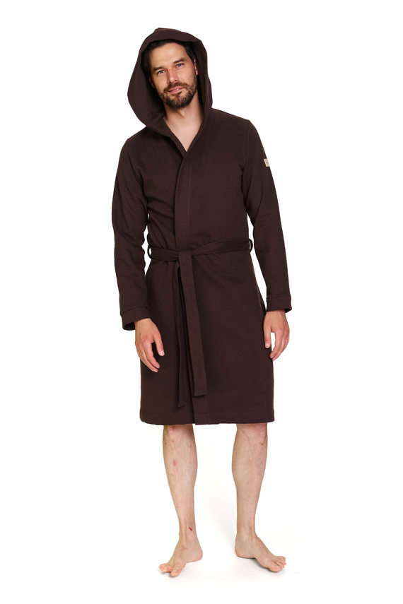 Doctor Nap 7332 – Halat de baie bărbătesc din bumbac cu glugă | 100% bumbac, producție poloneză - brownie