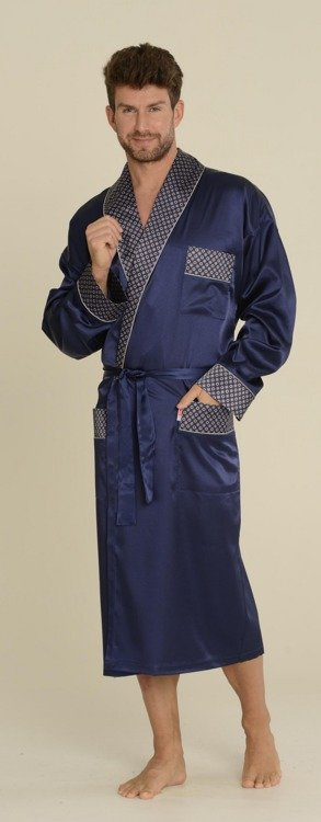 940 Forex halat de baie bărbătesc din satin - albastru marin