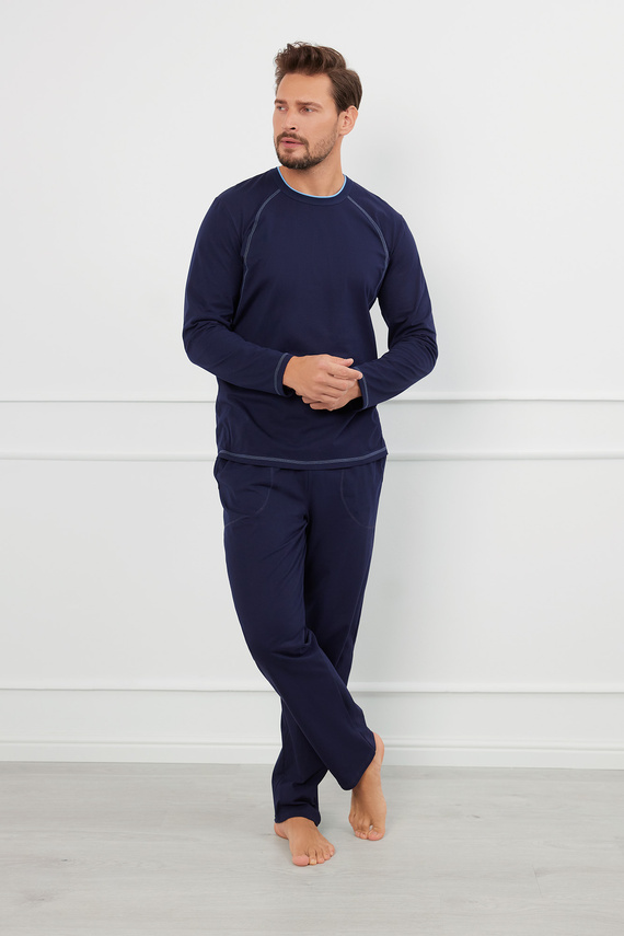 Salomon Pijama cu mânecă lungă pentru bărbați, pantaloni lungi Italian Fashion - albastru marin / albastru