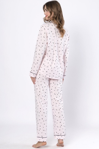 Pijamale dama Laveza Alka 1618 roz deschis – bumbac, maneci lungi, inchise cu nasturi