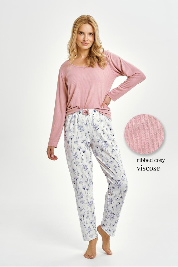 Pijamale dama Taro 3456 Caroline, set viscoza si bumbac roz