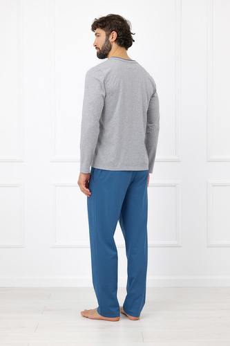 Pijama pentru bărbați Gordo - bumbac clasic, top polo și pantaloni cu buzunare Italian Fashion - melange 