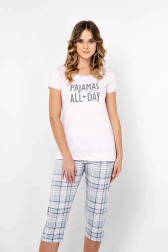 Pijama Glamour pentru femei cu mânecă scurtă și pantaloni 3/4 Italian Fashion - roz/print