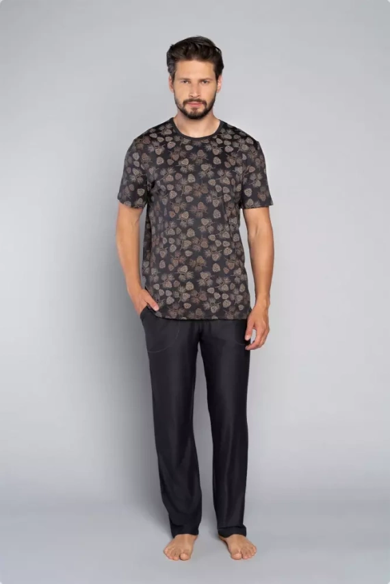 Pinus Pijamale pentru bărbați cu mânecă scurtă, pantaloni lungi Italian Fashion- print/grafite