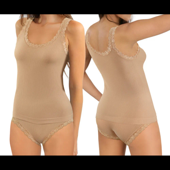 Maieu damă Sesto Senso 6109 dantelă fără cusături elastic confort beige