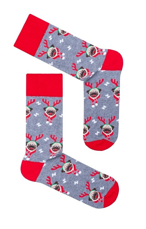 1290-036 Șosete Mopsy Milena pentru bărbați, gri - Crăciun, colorate, bumbac