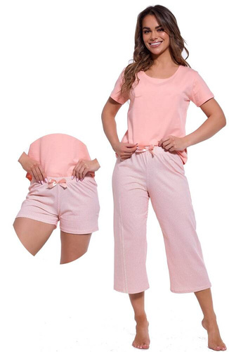 466/322 Pijama Cornette din trei piese pentru femei Cleo, roz
