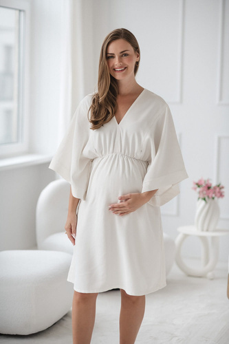 Rochie de maternitate si alaptare Mama Zen Milk&Love, crem - kimono cu fermoare, modal