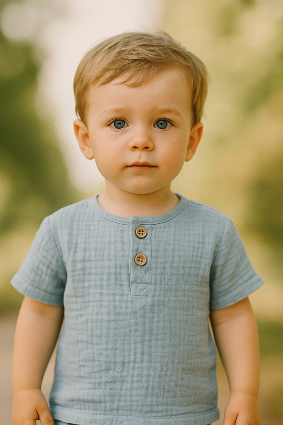 BL55108 Bluză de muselină Mamatti pentru băieți - albastru