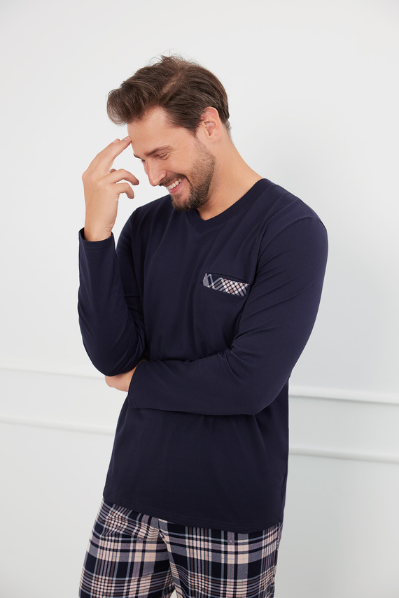 Edwin Pijama bărbătească cu mânecă lungă, pantaloni lungi Italian Fashion - albastru navy/print 