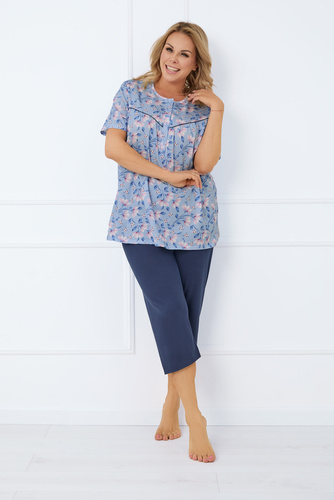 Facelia Pijama pentru femei cu mânecă scurtă, pantaloni 3/4 Italian Fashion - print/verde