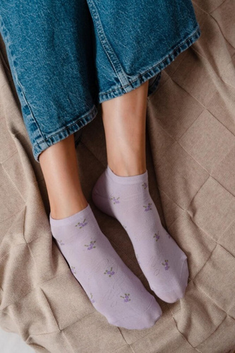 Șosete scurte de damă Steven 114 Summer din bumbac subțiri pentru sneakers violet deschis 171