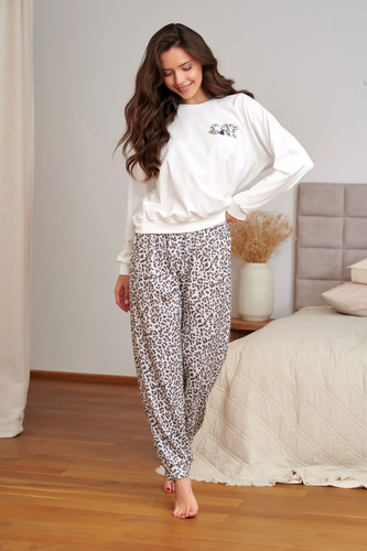 Doctor Nap 7532 Cream Leo Pijamale damă din tricot lungă leo