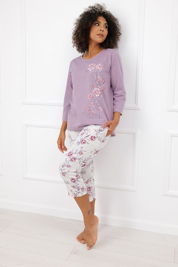 Italian Fashion Karilla Pijamale damă 3/4, 100% bumbac, flori de brândușă