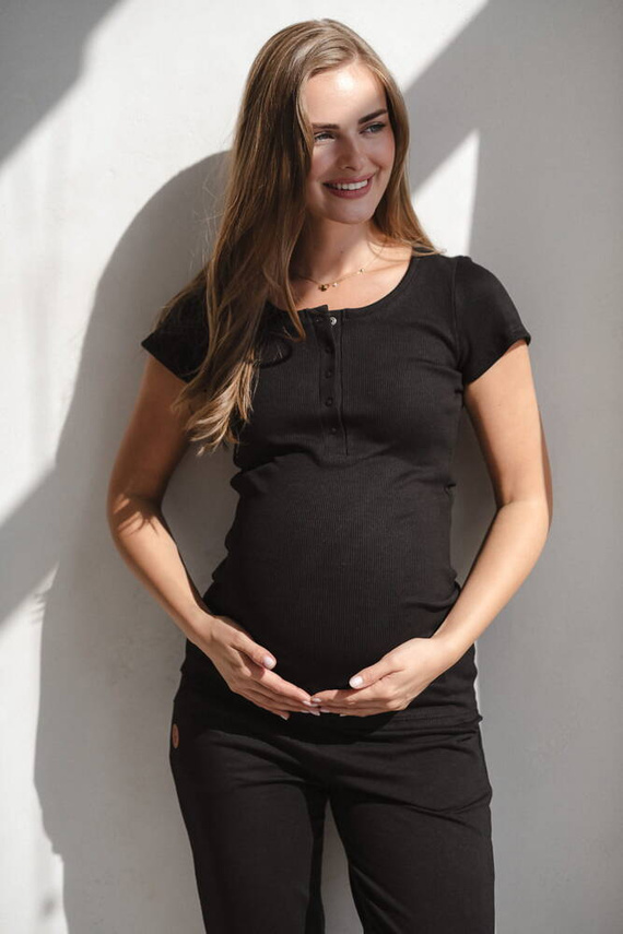 Tummy Bluză de maternitate și alăptare cu mâneci scurte Milk&Love negru