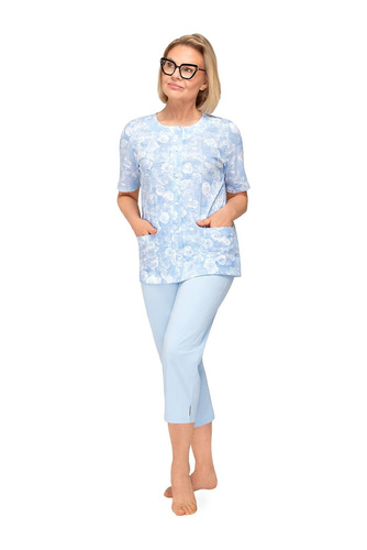Pijamale damă Martel Maria I 200 cu nasturi, 100% bumbac, mânecă scurtă, albastru, mărimea 37