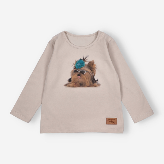 Bluză cu mânecă lungă KAR-3004 Lagarto Verde pentru fete, bej – elegantă, bumbac, producție poloneză