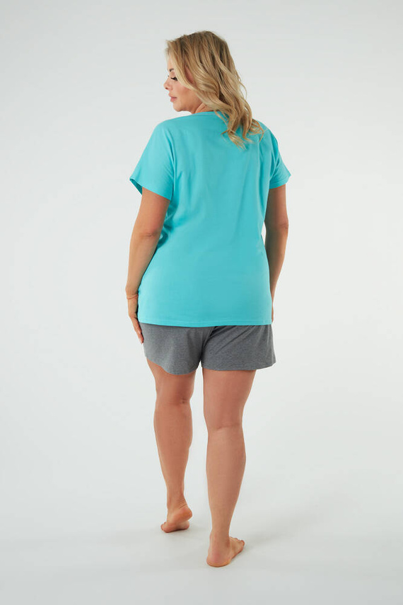 Selfie Ladies' pijama cu mânecă scurtă, pantaloni scurți Italian Fashion - turcoaz/melange