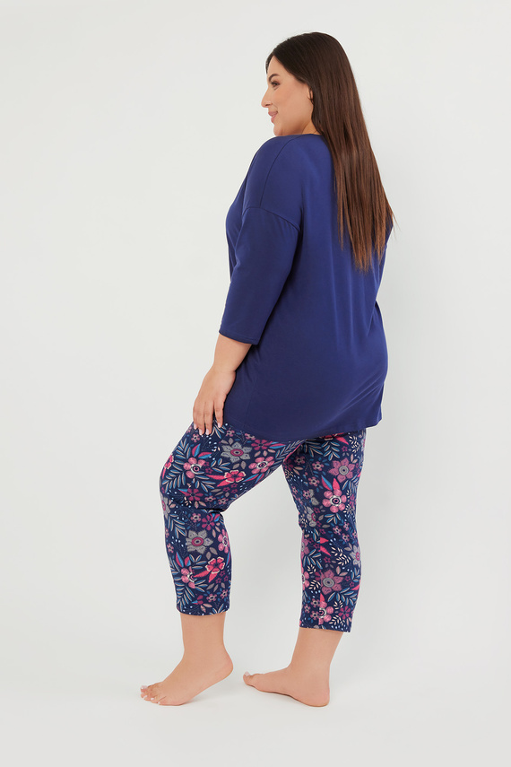 Folk Pijama de damă mâneci 3/4, pantaloni 7/8 Modă italiană - albastru marin/print