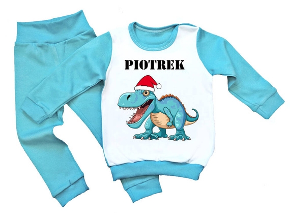 SKU P16 Pijamale de Crăciun pentru copii cu un dinozaur și numele Moocha, albastru