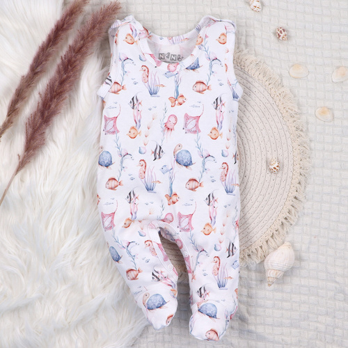 ABN-5480 Underwater World Nini pijama pentru bebeluși – bumbac organic, picioare închise