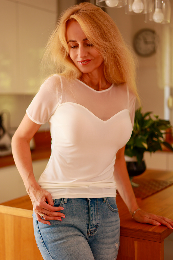 Bluza dama Celia Mirale - microfibra, top transparent, croiala eleganta - ecru