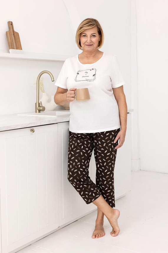 Pijama 733 Regina – din bumbac, cu mânecă scurtă, decolteu semicircular, print decorativ