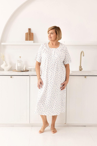 Rochie de noapte 019 Regina – lungă, din bumbac, cu decolteu cu nasturi | Eleganță și confort