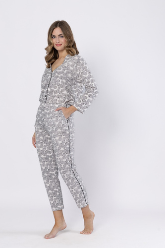 1609 Pijamale Bronia Leveza, negru - clasic, cu nasturi, maneci lungi