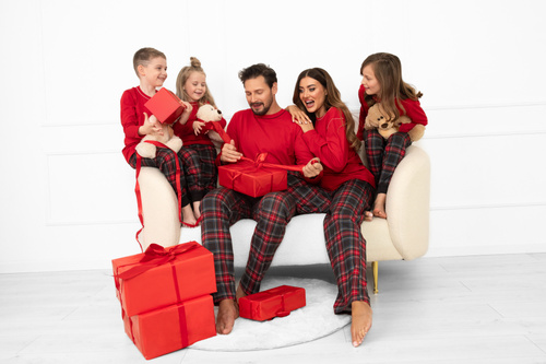 Pijama pentru bărbați Rusoli Italian Fashion roșu - bumbac verificat, lung, confortabil