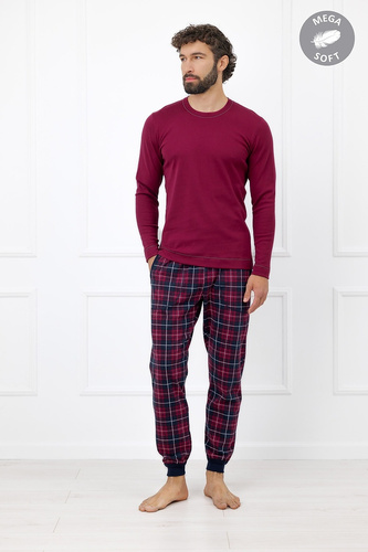 Italian Fashion Brajan pijama bărbați Mega Soft pantaloni lungi în carouri - bordo