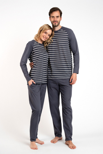 Oda Pijama de damă cu mânecă lungă, pantaloni lungi Italian Fashion - imprimeu grafit/grafit